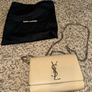 Saint Laurent Kate Small Crossbody Bag Beige Leather
